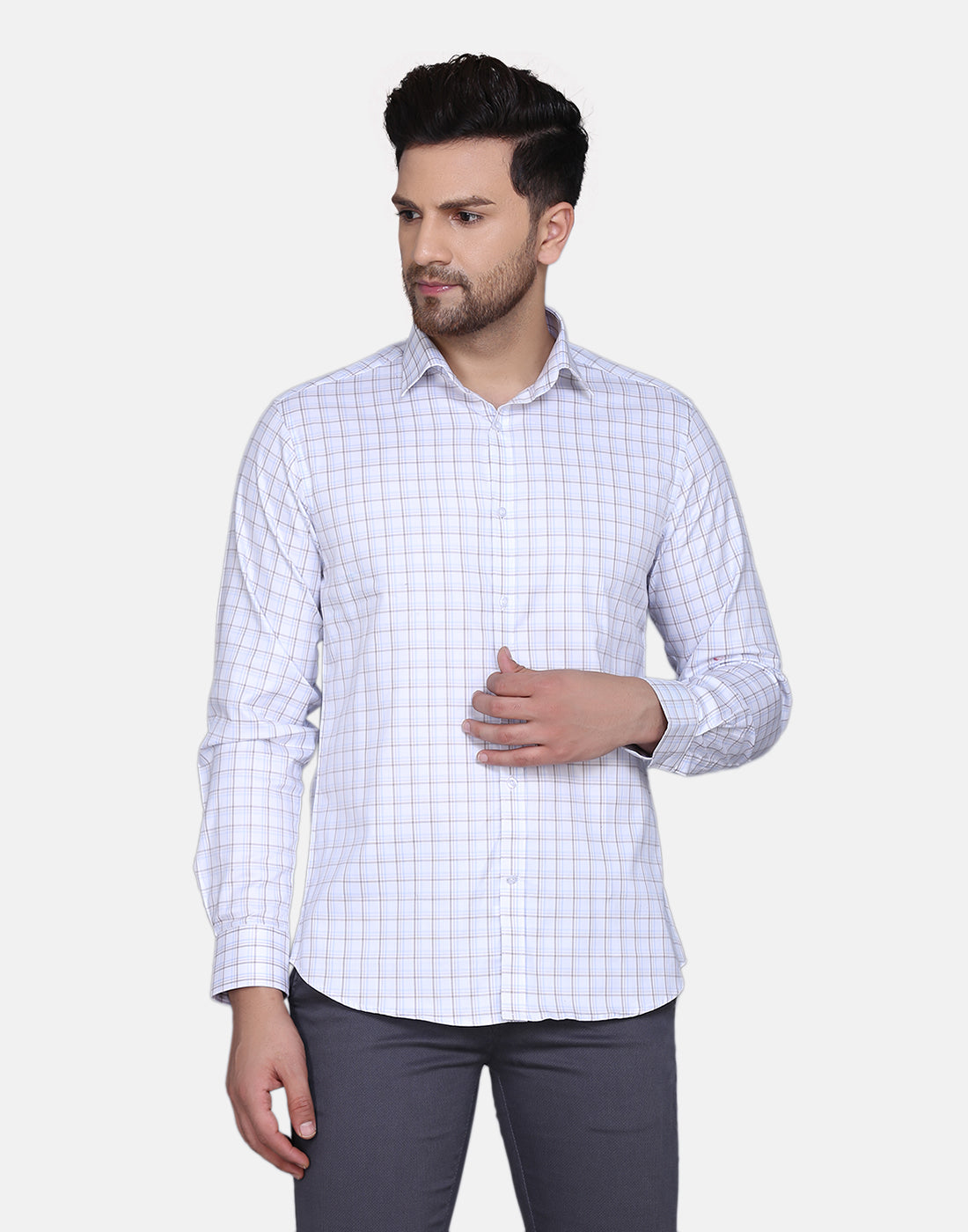 Men's Herringbone Check Shirt with textured check pattern
