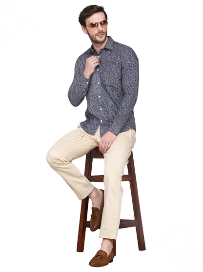 Blue Ditsy Printed Cotton Poplin Shirt