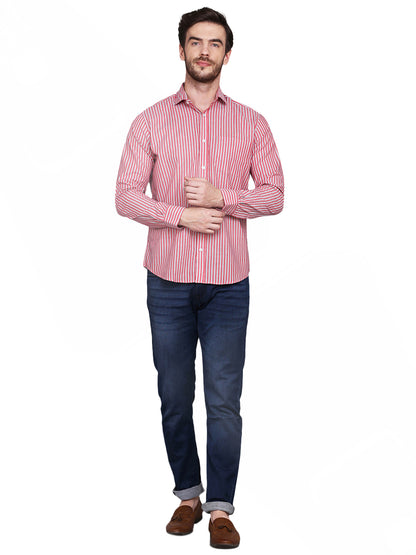 Men’s Red & Blue Striped Regular Fit Casual Shirt