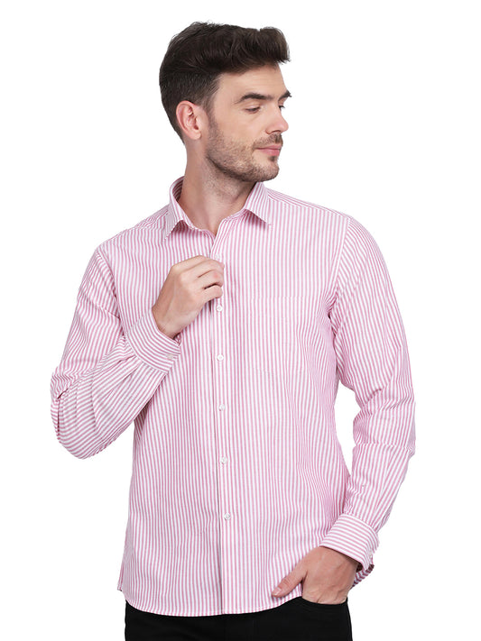Cotton oxford Casual pink & white striped Shirt