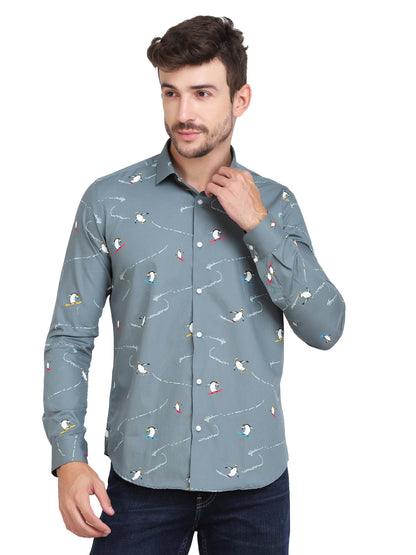 Conversational Penguin Print Men’s Shirt