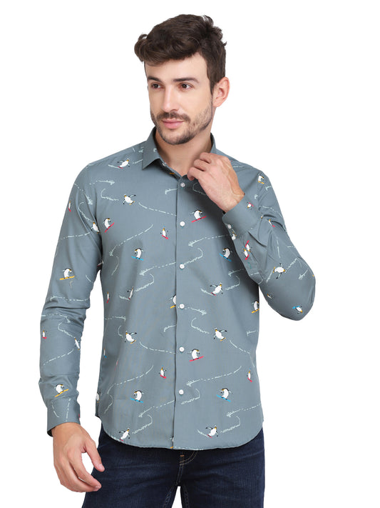 conversational penguin print men’s Shirt