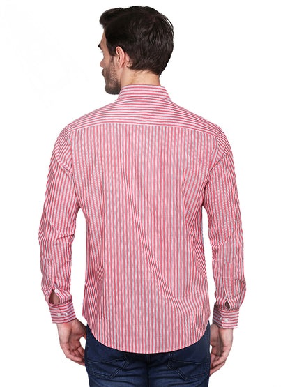 Men’s Red & Blue Striped Regular Fit Casual Shirt
