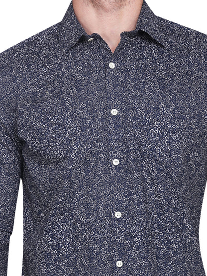 Blue Ditsy Printed Cotton Poplin Shirt