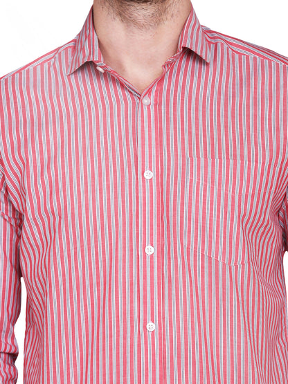 Men’s Red & Blue Striped Regular Fit Casual Shirt
