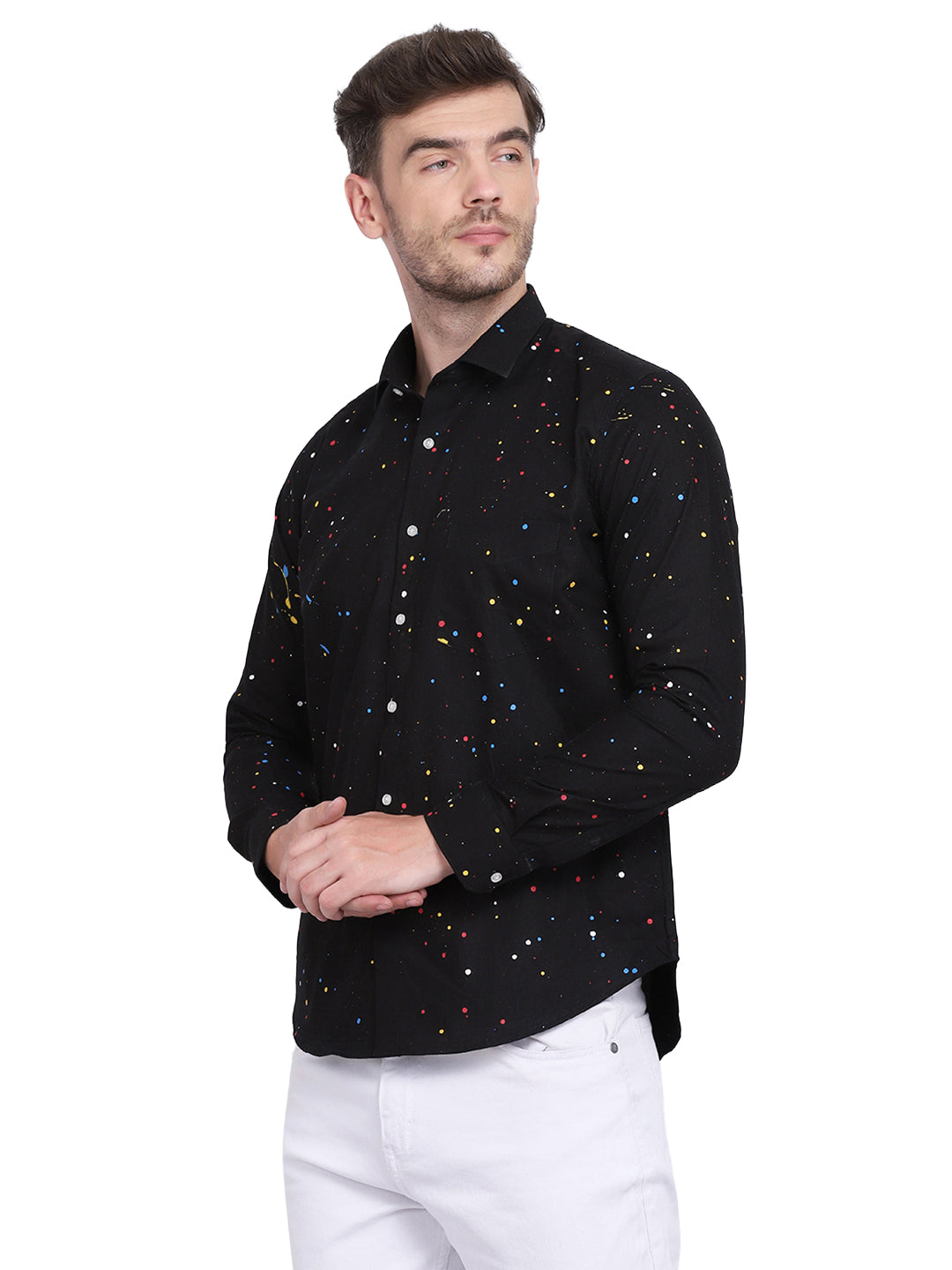Multicolor Hand Drop Paint Casual Black Shirt