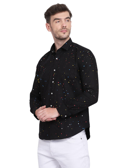 Multicolor Hand Drop Paint Casual Black Shirt