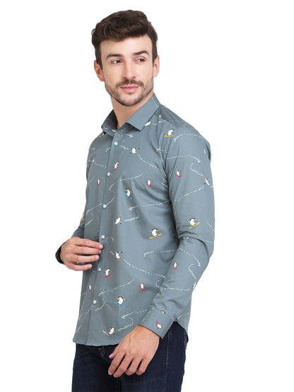 Conversational Penguin Print Men’s Shirt