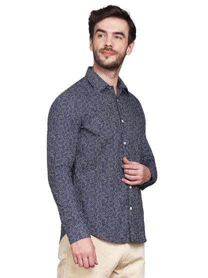 Blue Ditsy Printed Cotton Poplin Shirt