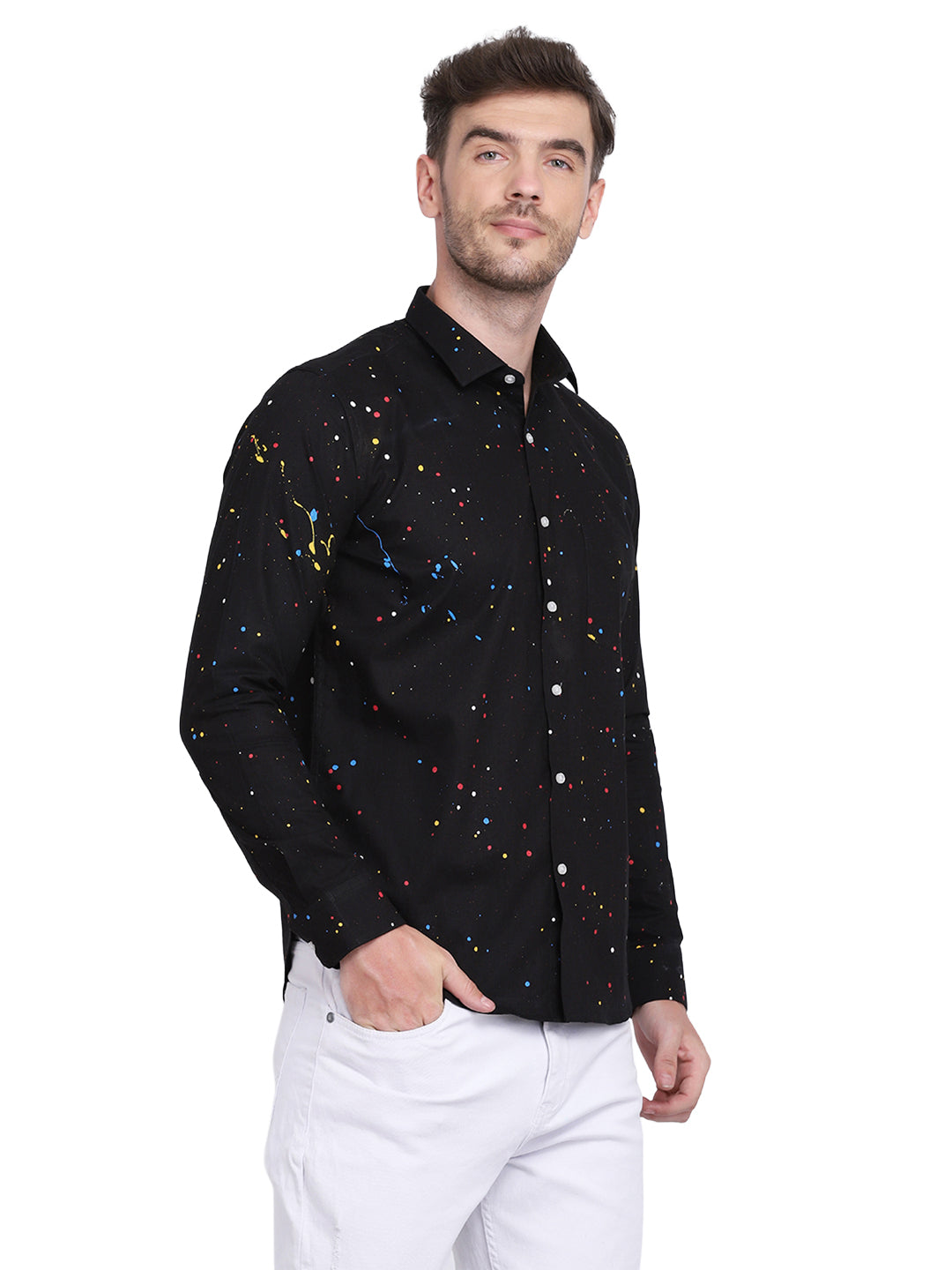 Multicolor Hand Drop Paint Casual Black Shirt