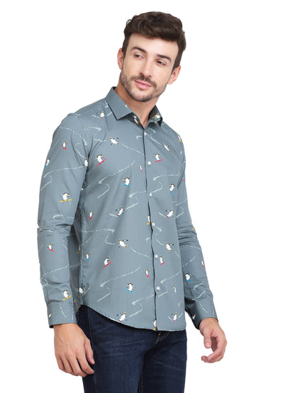 Conversational Penguin Print Men’s Shirt