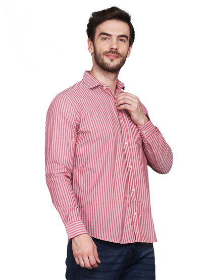 Men’s Red & Blue Striped Regular Fit Casual Shirt
