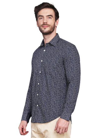 Blue Ditsy Printed Cotton Poplin Shirt
