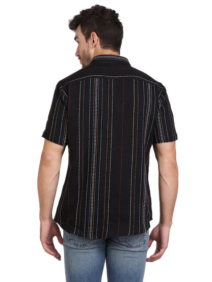 Black Multicolor Novelty Stripe Cotton Shirt