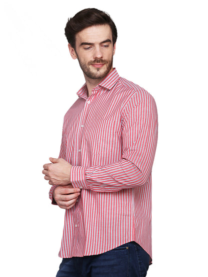 Men’s Red & Blue Striped Regular Fit Casual Shirt