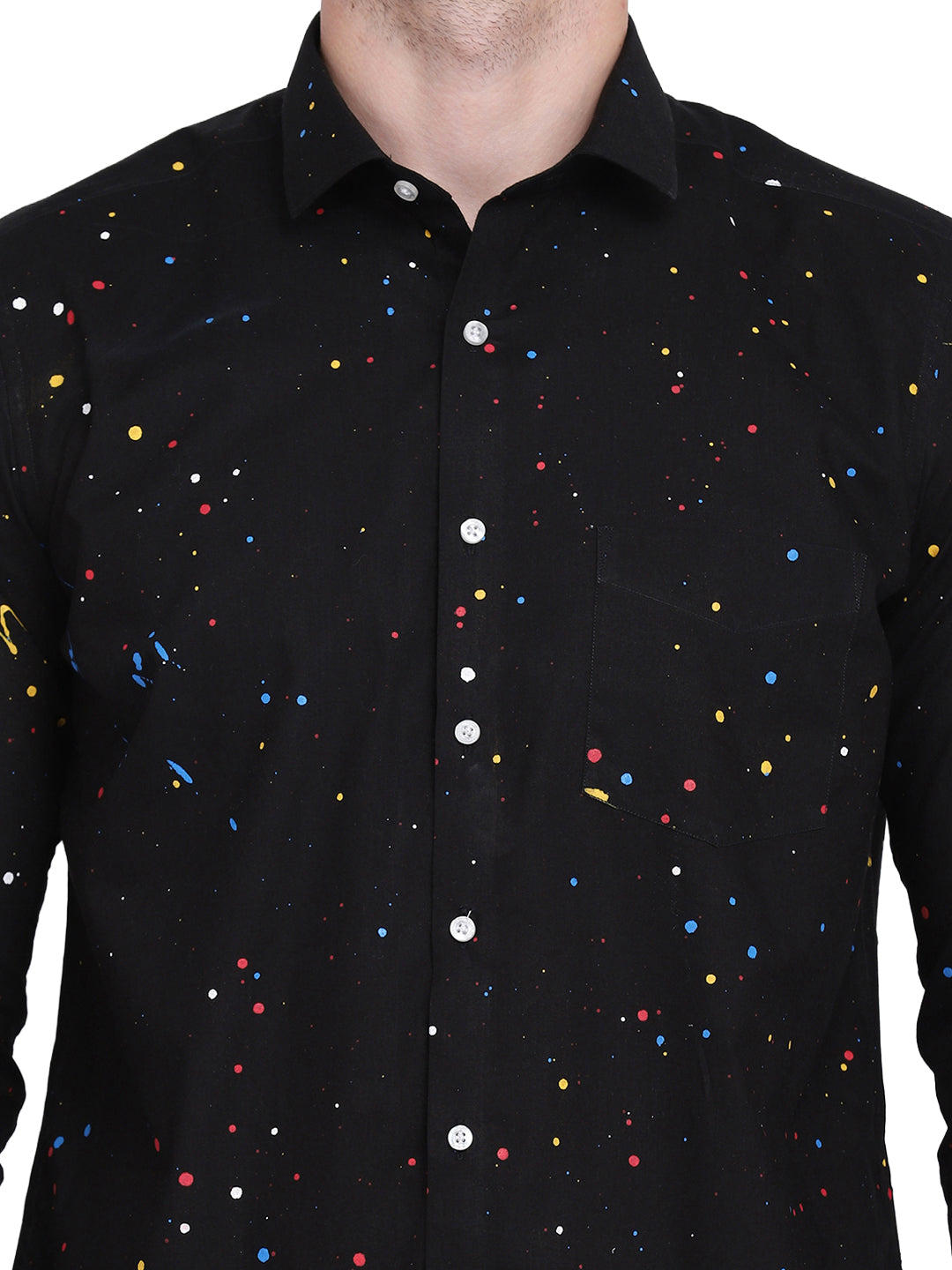 Multicolor Hand Drop Paint Casual Black Shirt