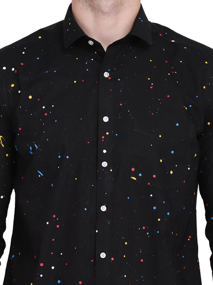 Multicolor Hand Drop Paint Casual Black Shirt