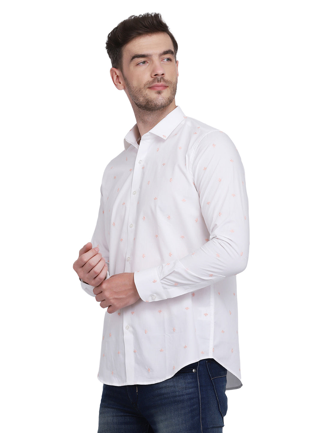 White with floral embroidered shirt Casual/Party Shirt