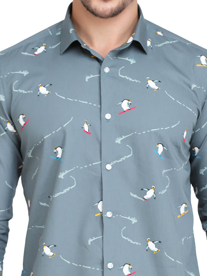 Conversational Penguin Print Men’s Shirt