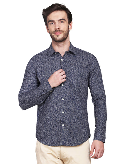 Blue Ditsy Printed Cotton Poplin Shirt