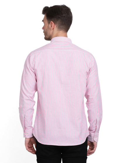 Cotton Oxford Casual Pink & White Striped Shirt