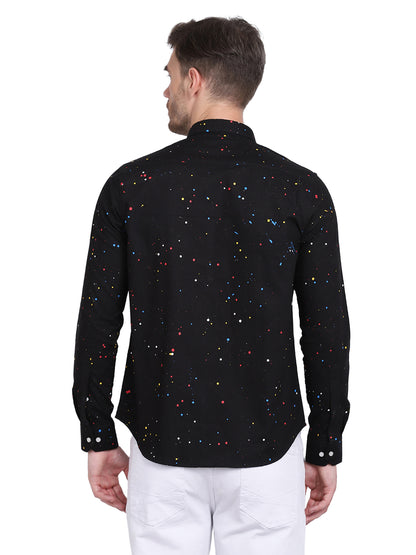 Multicolor Hand Drop Paint Casual Black Shirt
