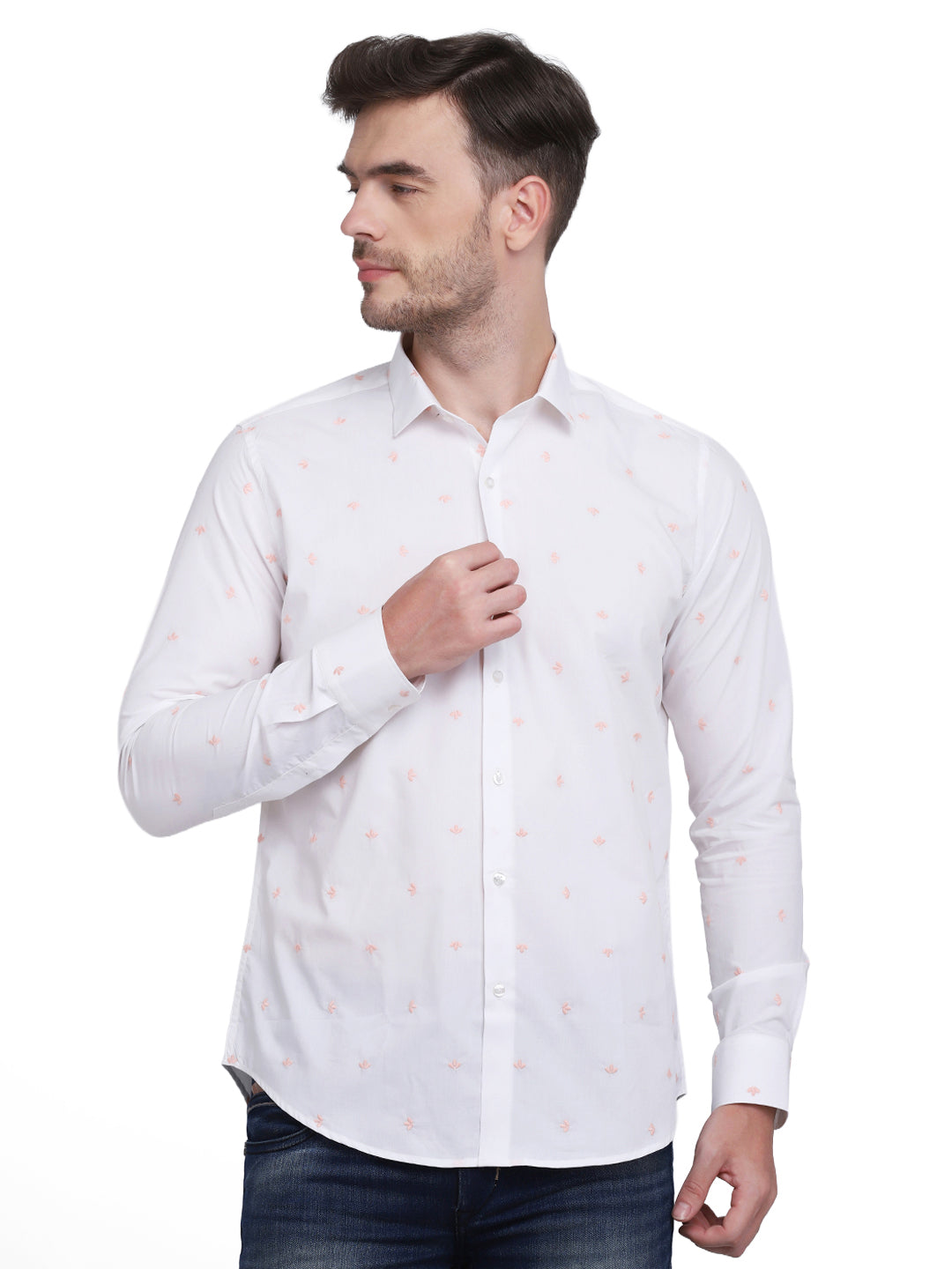White with floral embroidered shirt Casual/Party Shirt