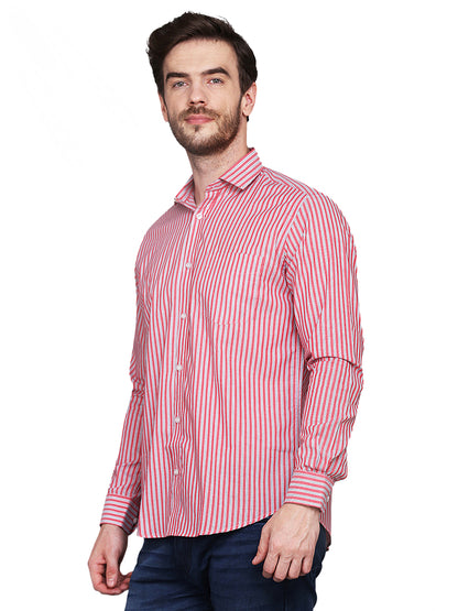 Men’s Red & Blue Striped Regular Fit Casual Shirt