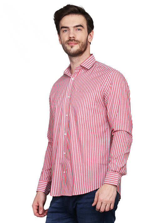 Men’s Red & Blue Striped regular Fit Casual Shirt