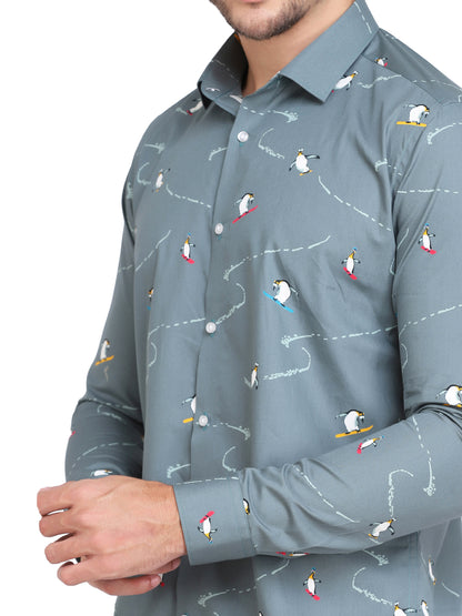 Conversational Penguin Print Men’s Shirt