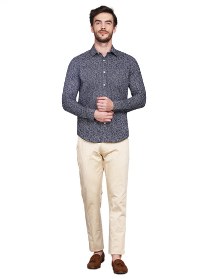 Blue Ditsy Printed Cotton Poplin Shirt