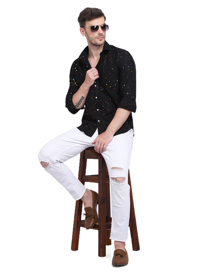 Multicolor Hand Drop Paint Casual Black Shirt