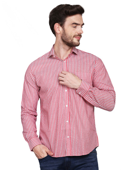 Men’s Red & Blue Striped Regular Fit Casual Shirt