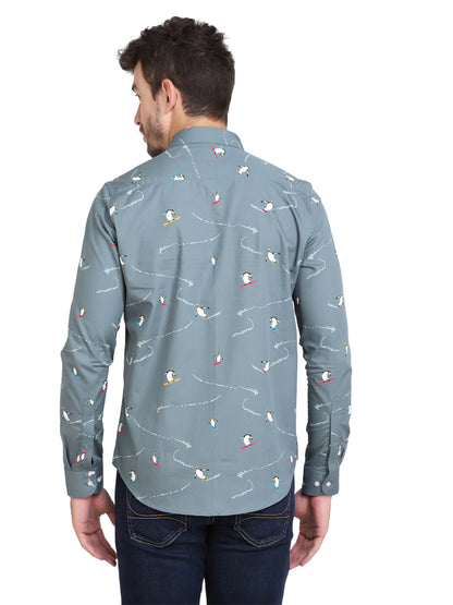Conversational Penguin Print Men’s Shirt