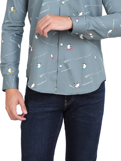 Conversational Penguin Print Men’s Shirt