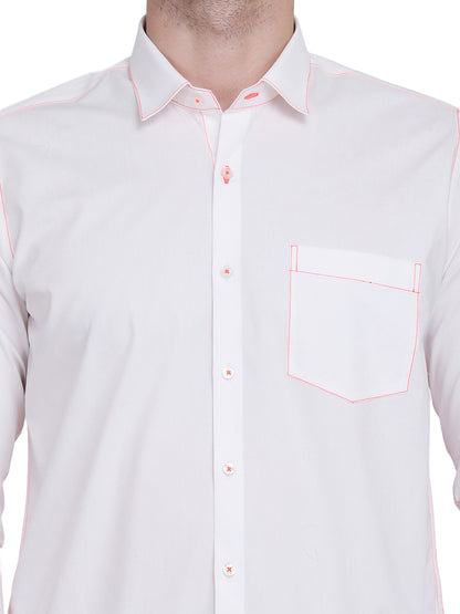 Neon Pink Contrast Stitching Detailed Men's Shirt