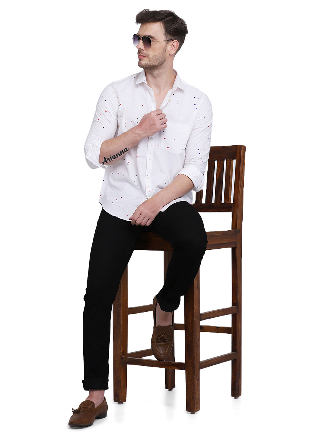 Multicolor hand drop paint casual white shirt