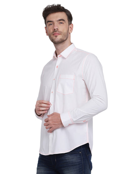 Neon Pink Contrast Stitching Detailed Men's Shirt