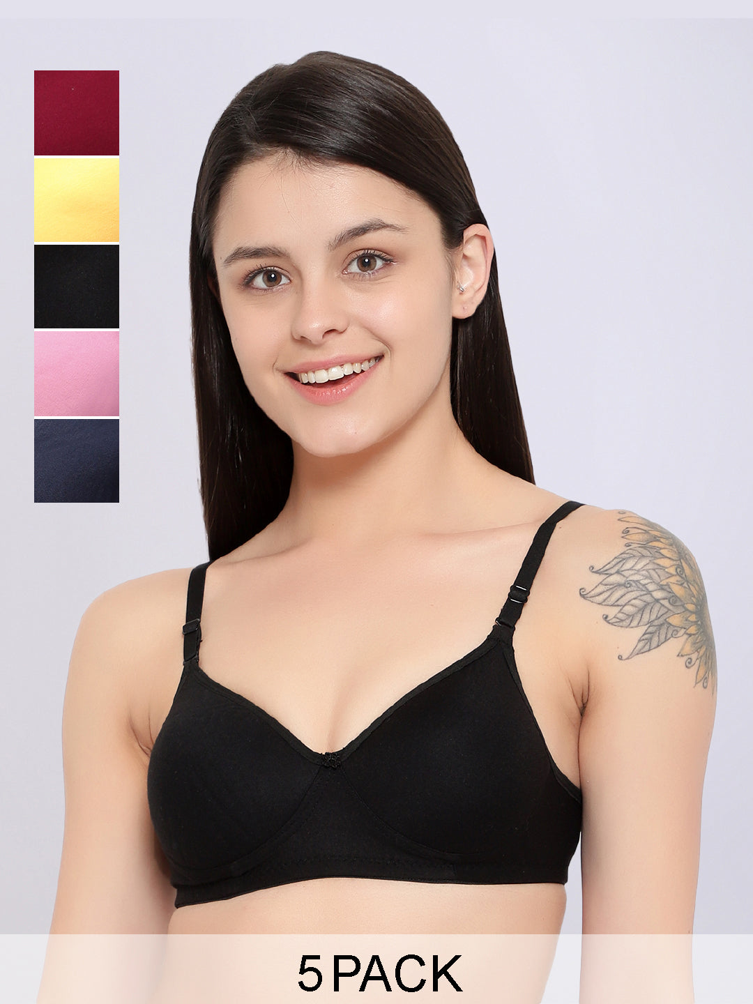 Pack Of 5 Colors Padded Non-Wired Casual T-Shirt Bra