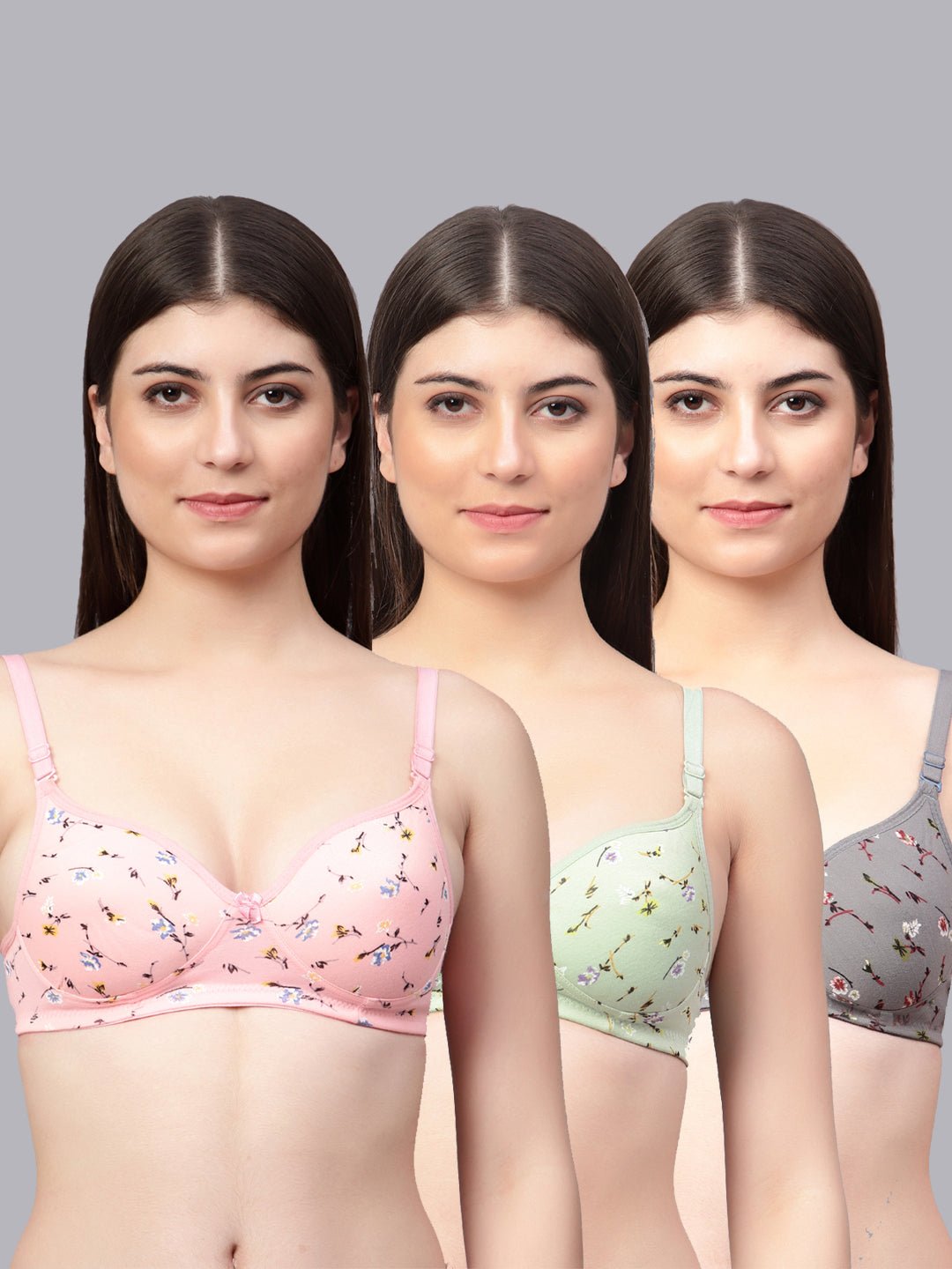 Pack Of 3 Colors Printed Flowral Padded Bra