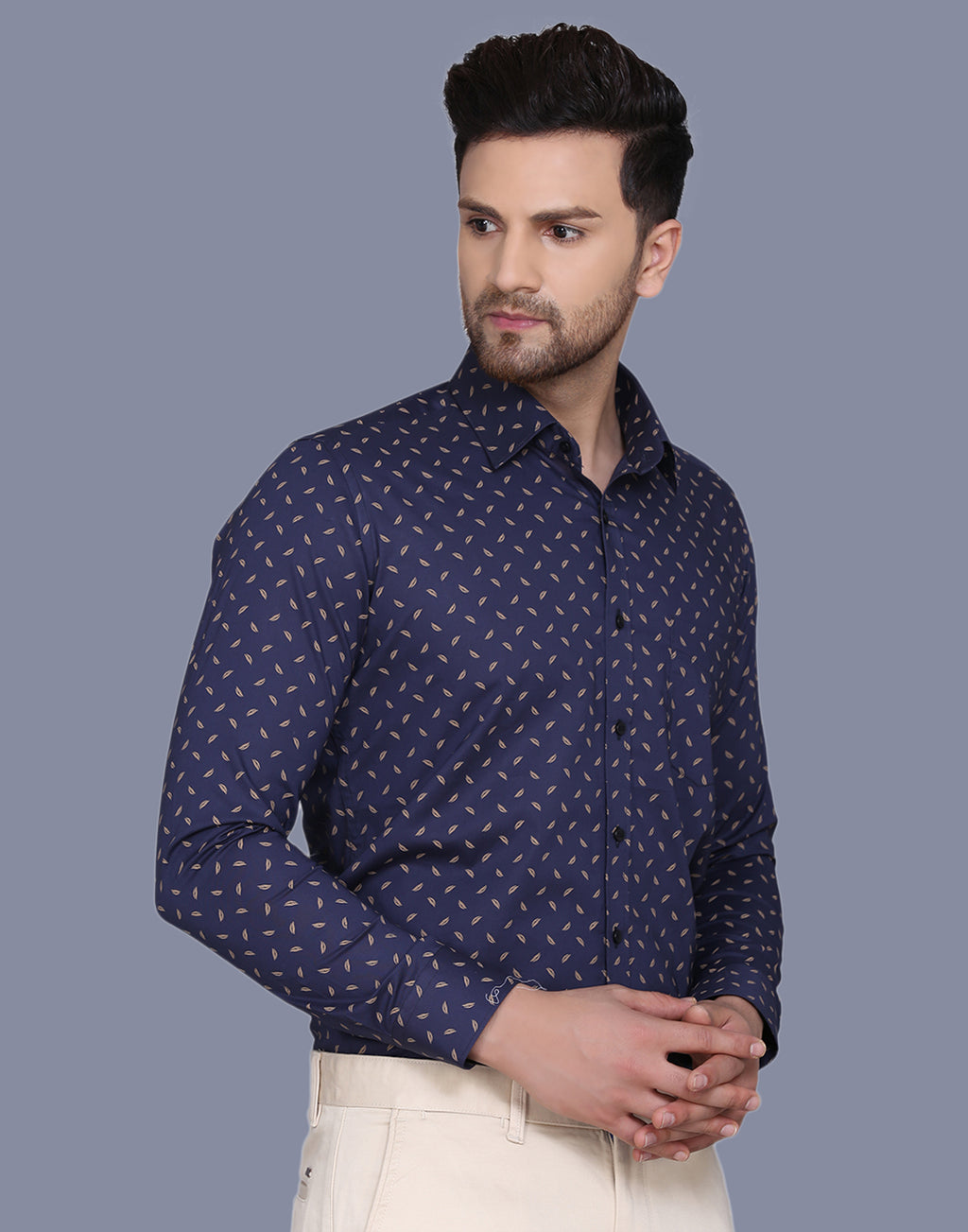 Cotton satin leaf ditsy printed shirt