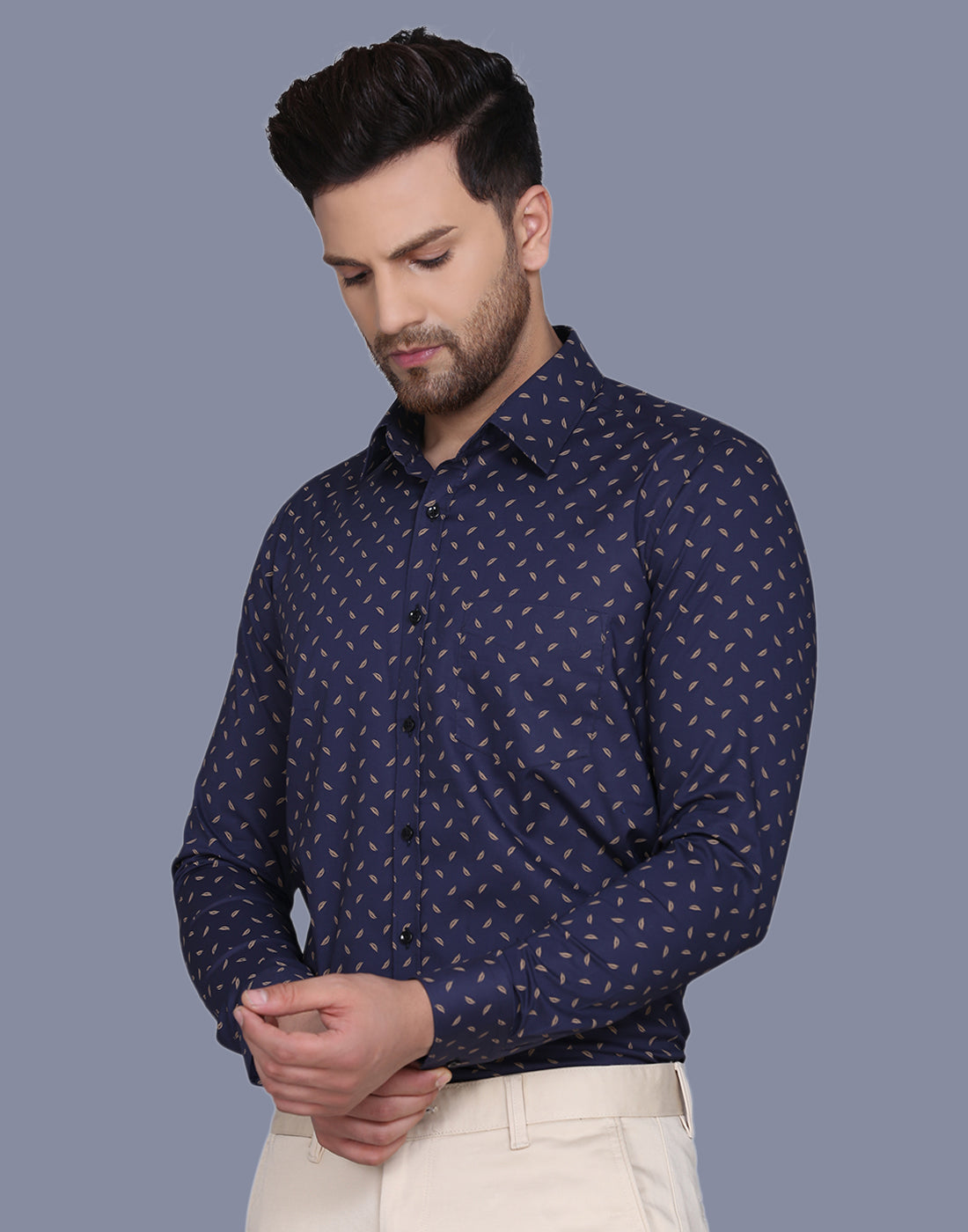 Cotton satin leaf ditsy printed shirt