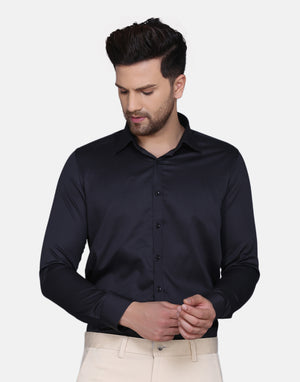 Black Cotton Satin Men's Shirt