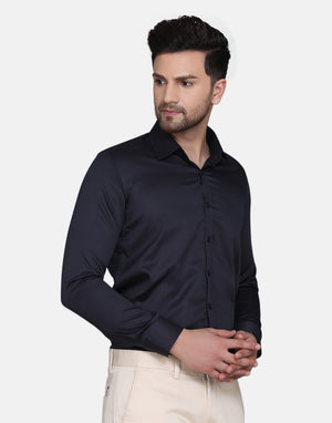 Black Cotton Satin Men's Shirt