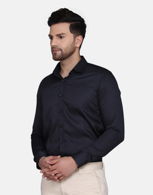 Black Cotton Satin Men's Shirt