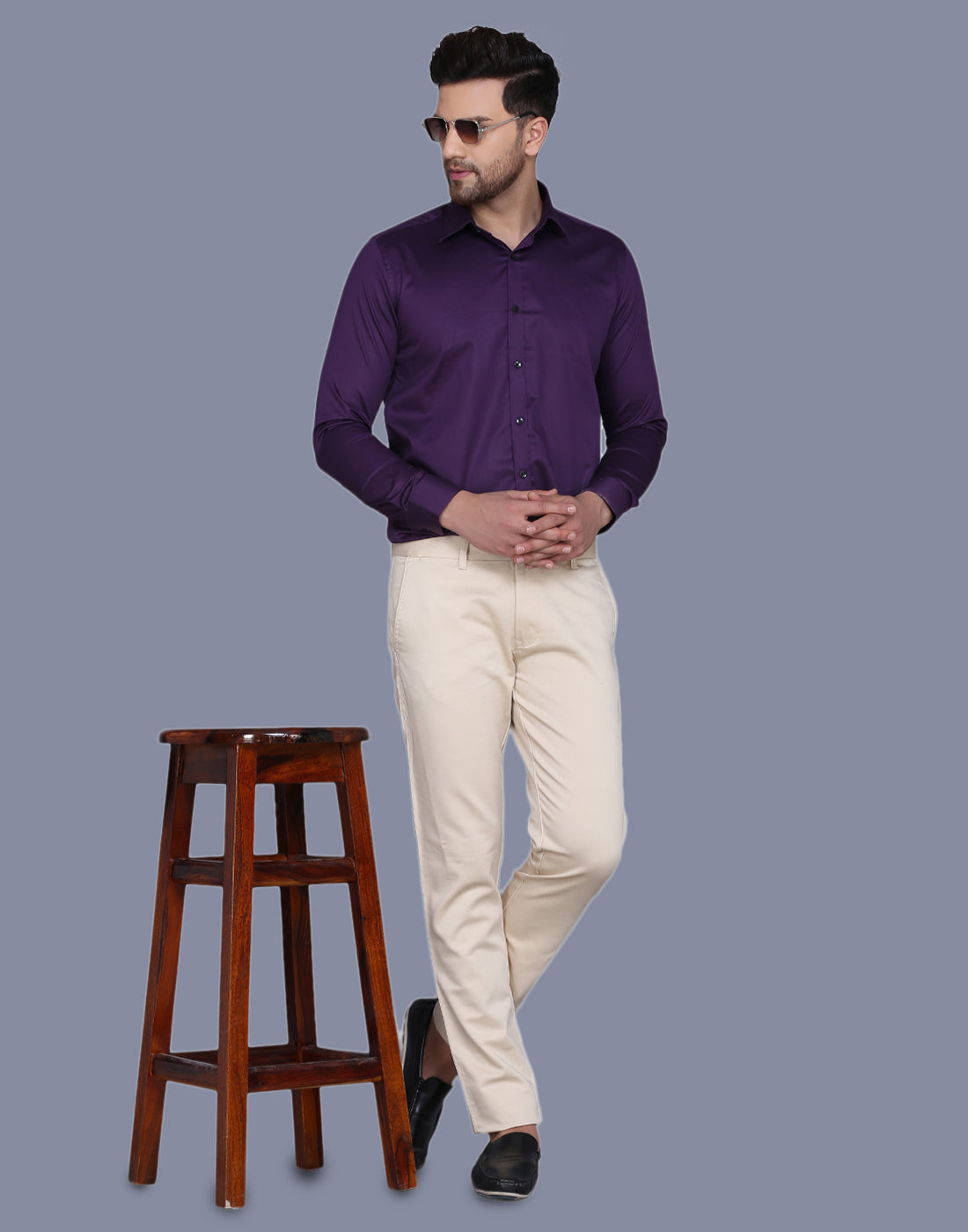 Purple Cotton Satin Men's Shirt