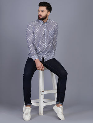 Polka Dot Blue Chambray Dobby Shirt