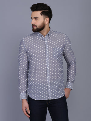 Polka Dot Blue Chambray Dobby Shirt