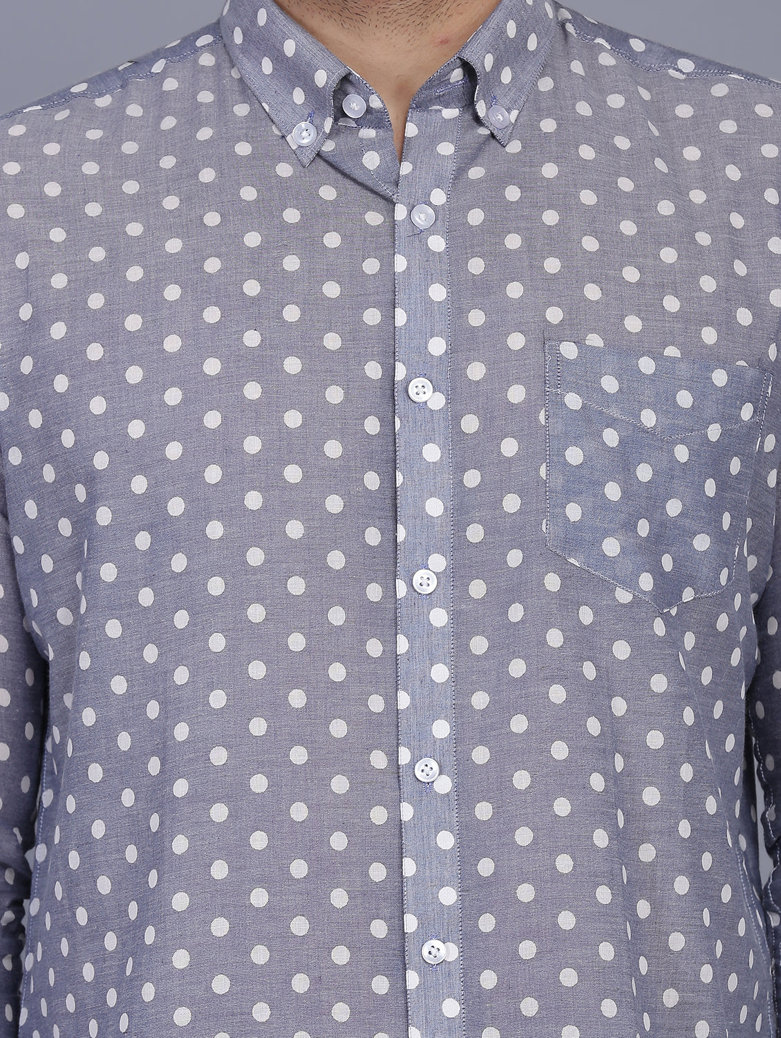 Polka Dot Blue Chambray Dobby Shirt