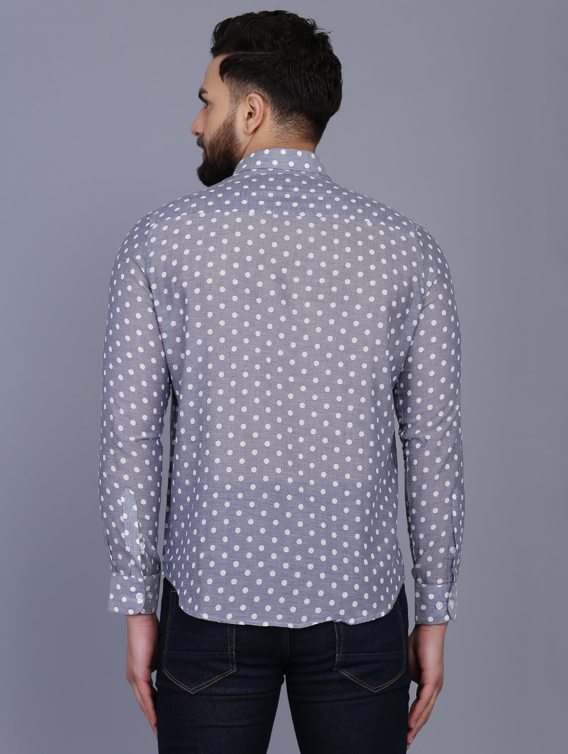 Polka Dot Blue Chambray Dobby Shirt